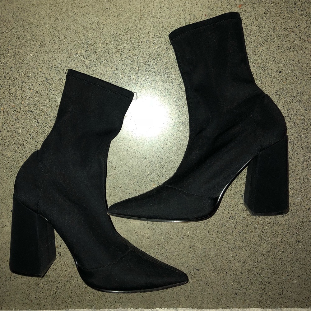 Sock booties w/ chunky heel